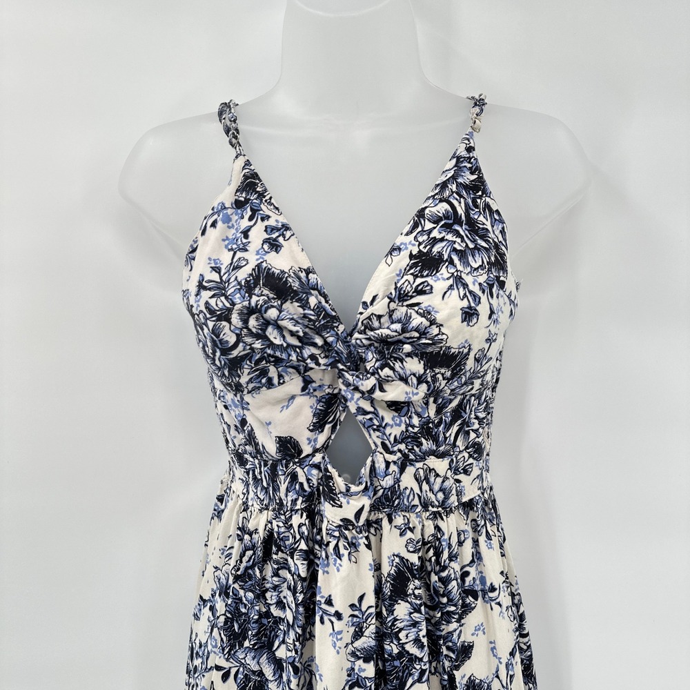 Boho Floral Maxi Sundress Small Front Cutout‎ Cottagecore Milkmaid Dress Coastal - Picture 3 of 10